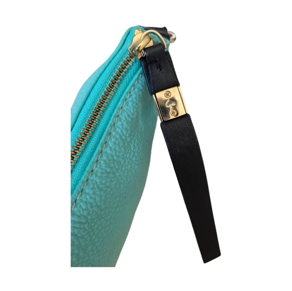Kate Spade NY Aqua Pebble Leather Bow Bottom Black Strap Crossbody Handbag Bag - Picture 7 of 16